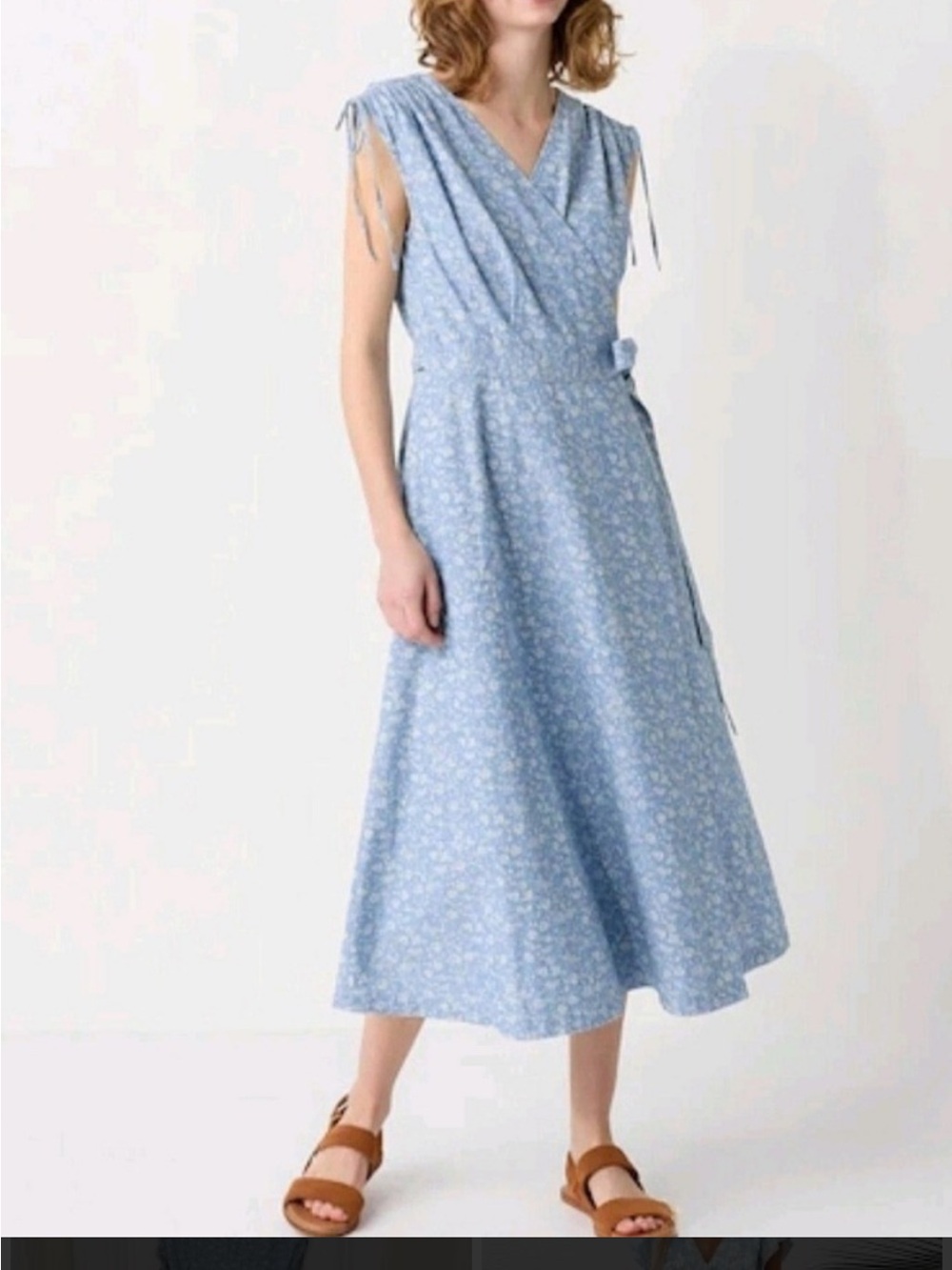 Uniqlo Light Blue Floral Wrap Midi Dress